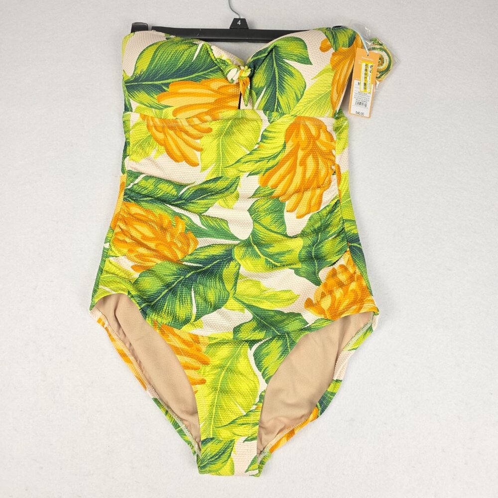 NWT Kona Sol Women's One Piece Med. Tropical‎ Green Orange Removable Straps